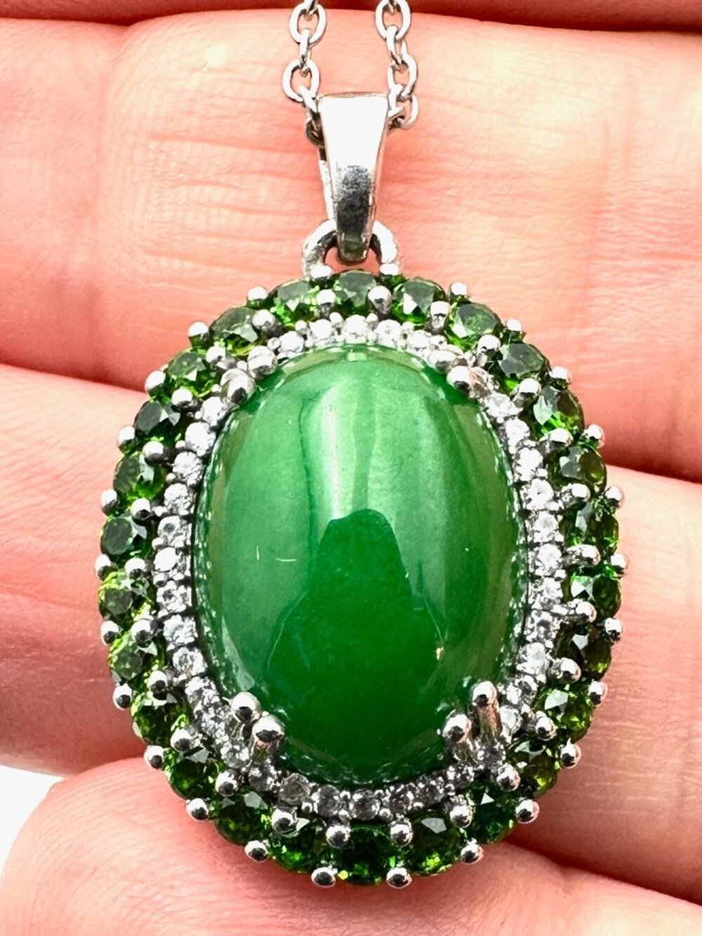 Green Gemstone Necklace Sterling Silver Pendant 18 Inch